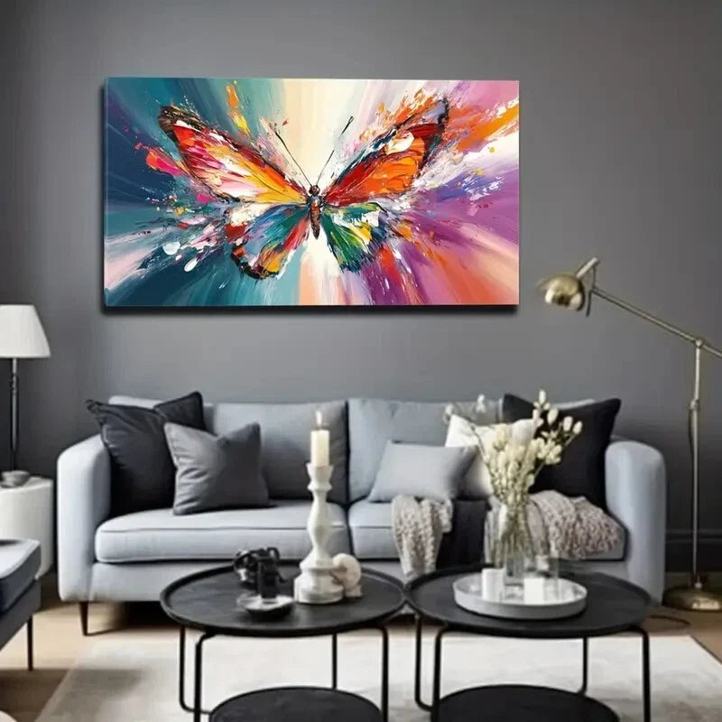 Vibrant Butterfly Blue & Purple Wall Art Canvas Office Home Room Framed 120x60cm