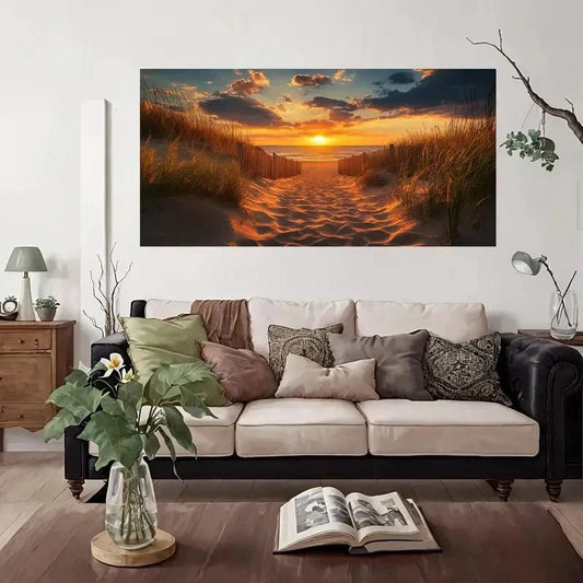 Beach Sunset Serene Coastal Wall Art Canvas Office Home Room Framed 80x45cm