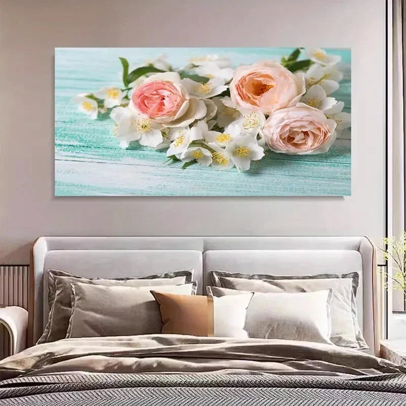 Blooming Roses Flower Jasmine Wall Art Canvas Office Home Room Framed 120x60cm