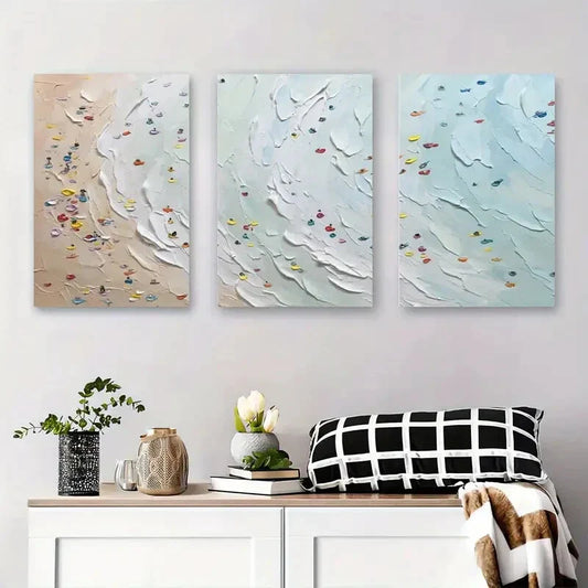 3pcs Coastal Beach Ocean Waves with Colorful Metal Print Ready to Hang Art
