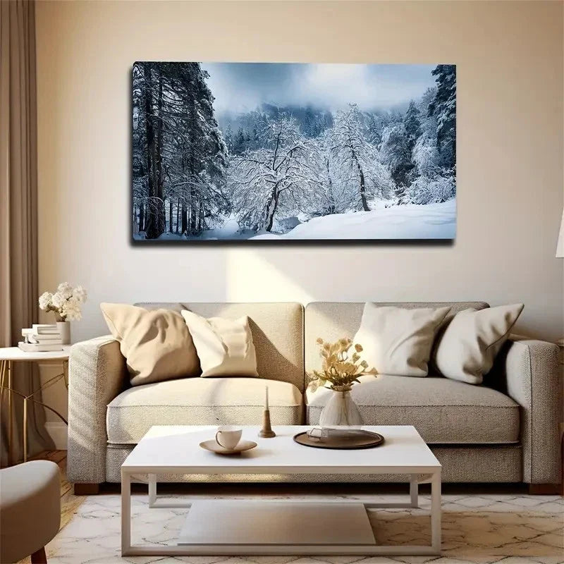 White Snow Winter Wall Art Canvas Office Home Room Framed 80x45cm