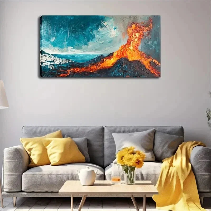 Vibrant Orange-Red Lava Flames Wall Art Canvas Office Home Room Framed 120x60cm