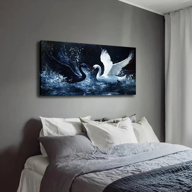 Featuring Black And White Swans Wall Art Canvas Office Home Room Framed 120x60cm