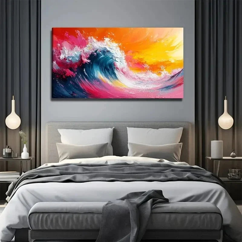 Color Wave Suitable Wall Art Canvas Office Home Room Framed 80x45cm