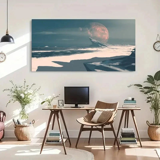 Moonlit Ocean & Seaside Décor Wall Art Canvas Office Home Room Framed 120x60cm