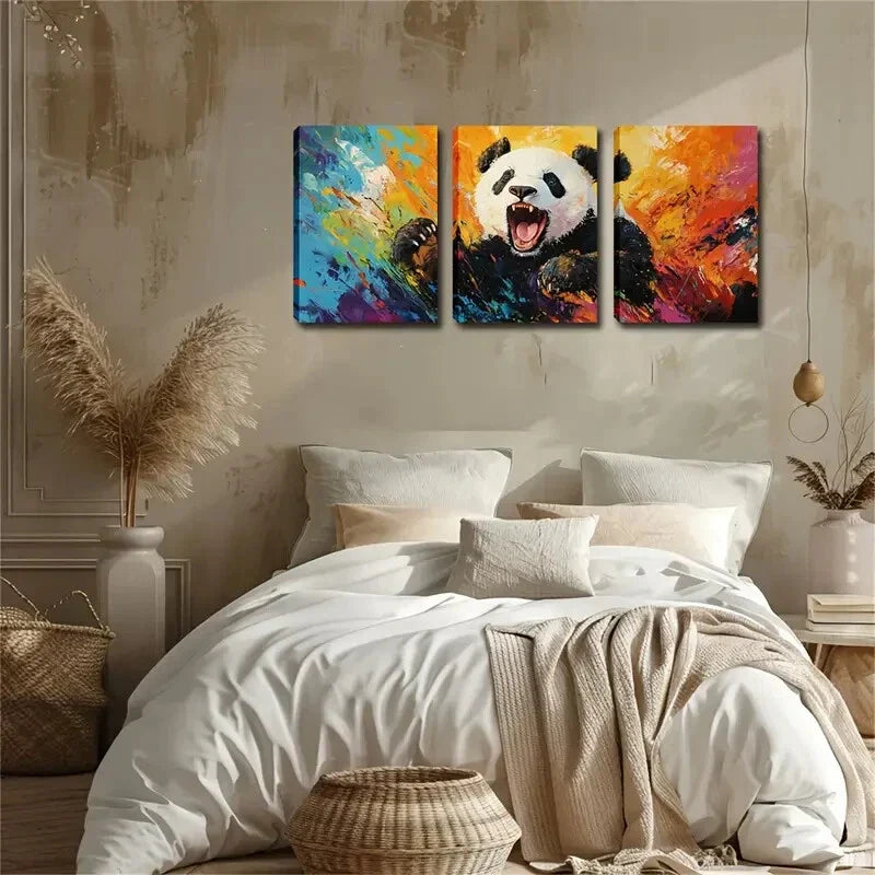 3pcs colorful fantasy world of Giant Panda Wall Art Set Canvas Framed 40x60cm - High Quality Print 100% Australian Made Wall Canvas Ready to Hang