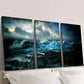 3pcs Amazing Deep Ocean Waves at Night Wall Art Set Canvas Framed 40x60cm - High Quality Print 100% Australian Made Wall Canvas Ready to Hang