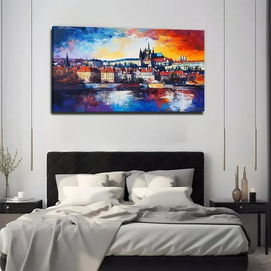 Vibrant Cityscape Changing Wall Art Canvas Office Home Room Framed 80x45cm