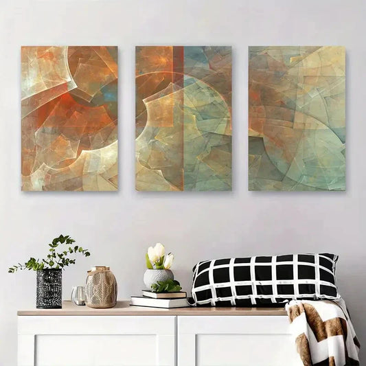 3pcs Earthy Tones & Textured Design Metal Print Ready to Hang Art