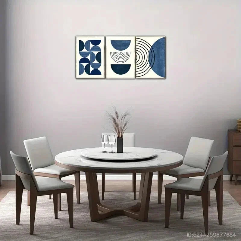 3pcs Blue Geometric Pattern Decorative Poster Metal Print Ready to Hang Art