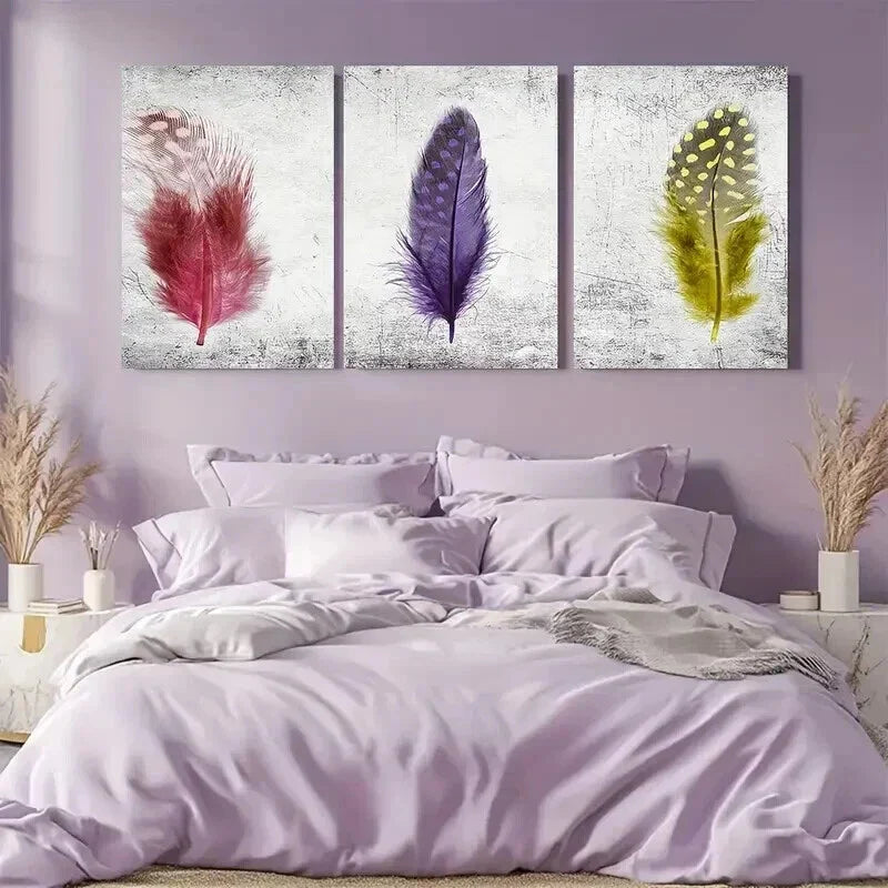 3pcs Colorful Abstract Feather Prints Wall Art Set Canvas Framed 40x60cm - High Quality Print 100% Australian Made Wall Canvas Ready to Hang