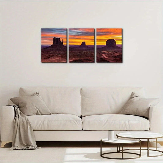 3pcs Valley Sunset Vibrant Orange Purple Blue Metal Print Ready to Hang Art