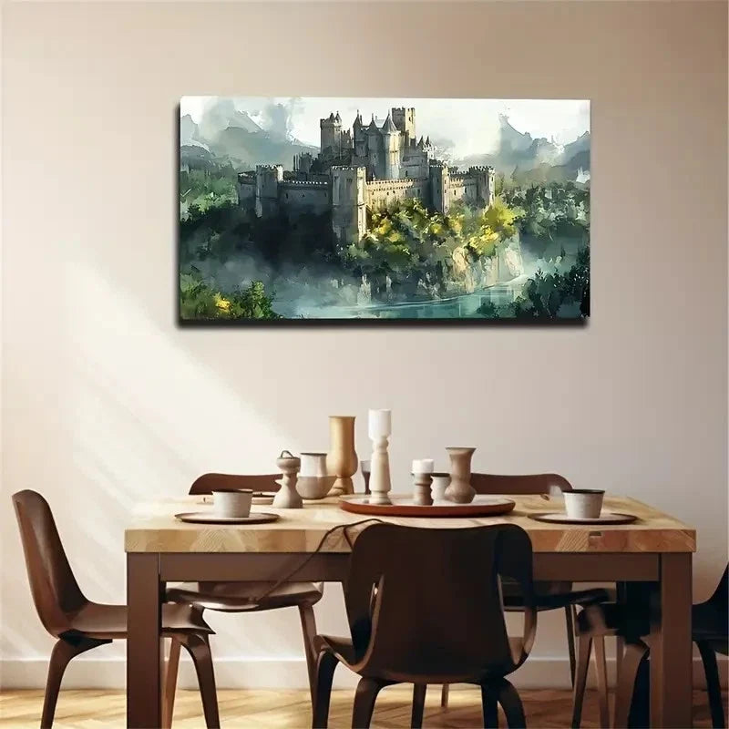 Enchanted Fairy Tale Castle Wall Art Canvas Office Home Room Framed 120x60cm