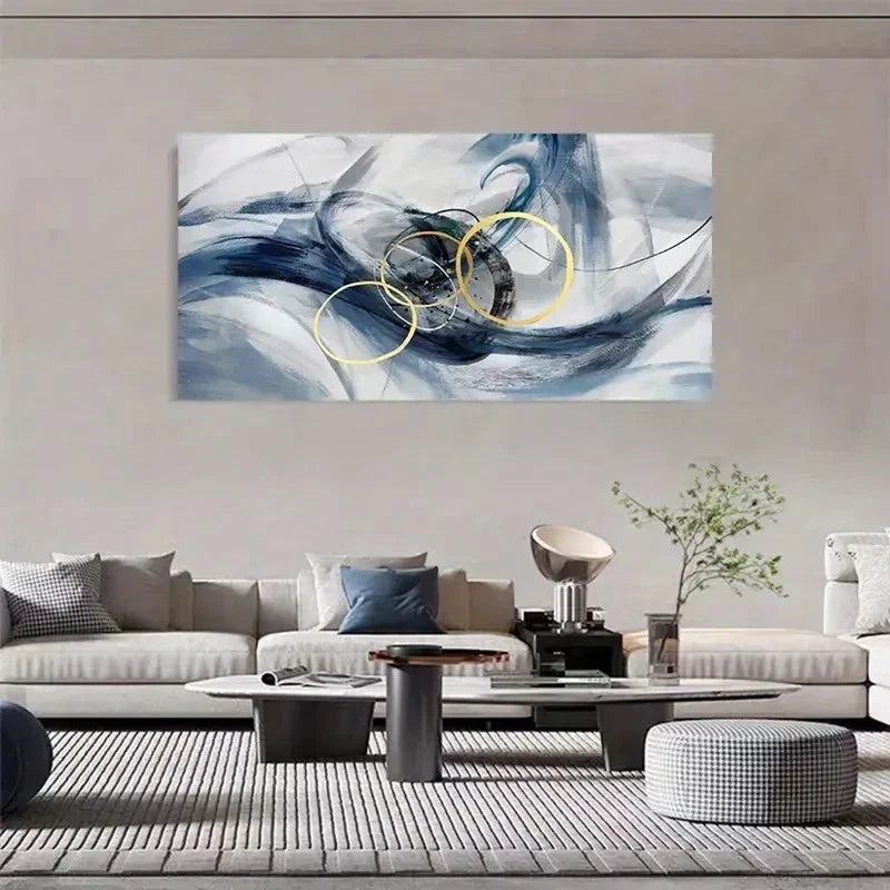 Abstract Geometric Circles Gold Wall Art Canvas Office Home Room Framed 120x60cm