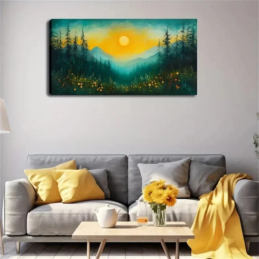 The Sun Radiates Bright Light Wall Art Canvas Office Home Room Framed 120x60cm