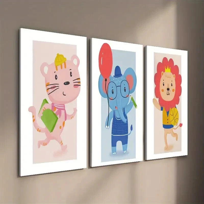 3pcs Funny Cartoon Animal Illustration Wall Art Set Canvas Framed 40x60cm - High Quality Print 100% Australian Made Wall Canvas Ready to Hang