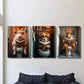 3pcs Funny Pig Dog & Horse in Bathroom Wall Art Set Canvas Framed 40x60cm - High Quality Print 100% Australian Made Wall Canvas Ready to Hang
