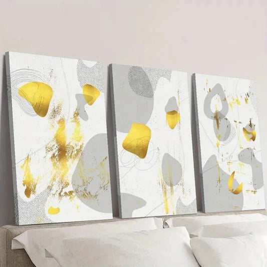 3pcs Geometric Wall Decor with Golden Gray Wall Art Set Canvas Framed 40x60cm - High Quality Print 100% Australian Made Wall Canvas Ready to Hang