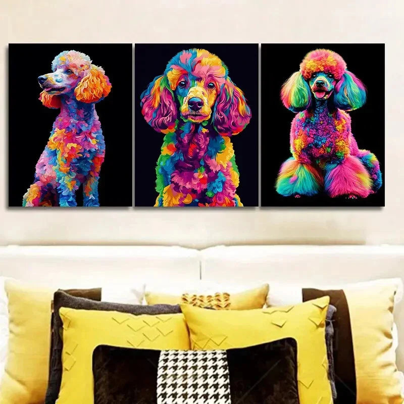 3pcs The Glitzy Poodle Art Painting Metal Print Ready to Hang Art