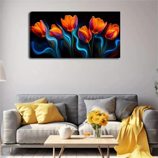 Orange Purple Gradient Tulip Wall Art Canvas Office Home Room Framed 120x60cm