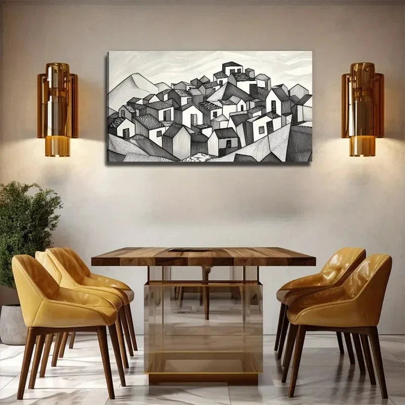 Black Color Country House Wall Art Canvas Office Home Room Framed 120x60cm