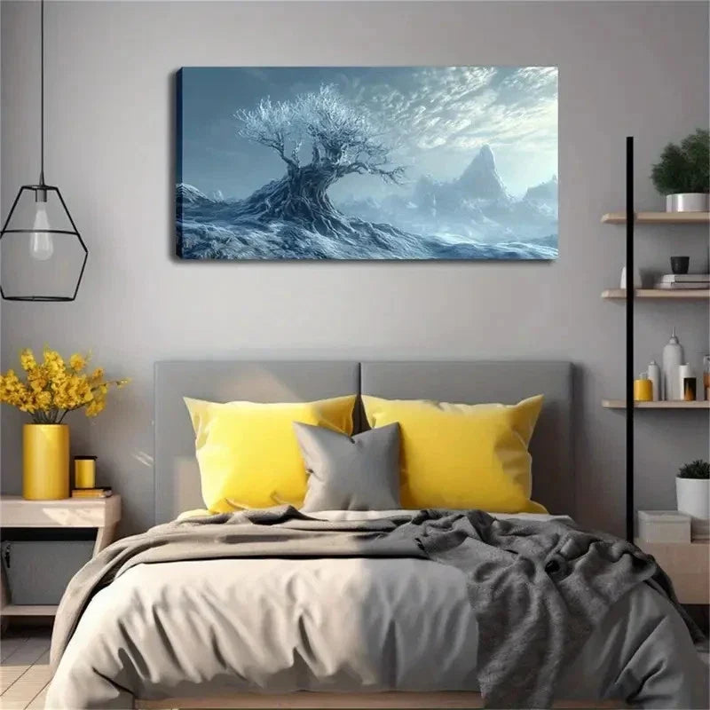 Frost-Covered Tree Winter Lands Wall Art Canvas Office Home Room Framed 120x60cm