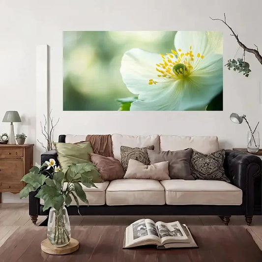 Large White & Golden Floral Wall Art Canvas Office Home Room Framed 80x45cm