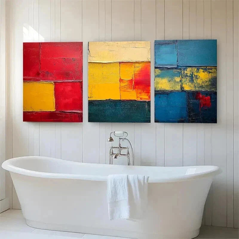 3pcs Thick Brushstrokes and Textured Perfect Wall Art Set Canvas Framed 40x60cm - High Quality Print 100% Australian Made Wall Canvas Ready to Hang