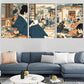 3pcs Elegant Traditional Japanese Gathering Wall Art Set Canvas Framed 40x60cm - High Quality Print 100% Australian Made Wall Canvas Ready to Hang