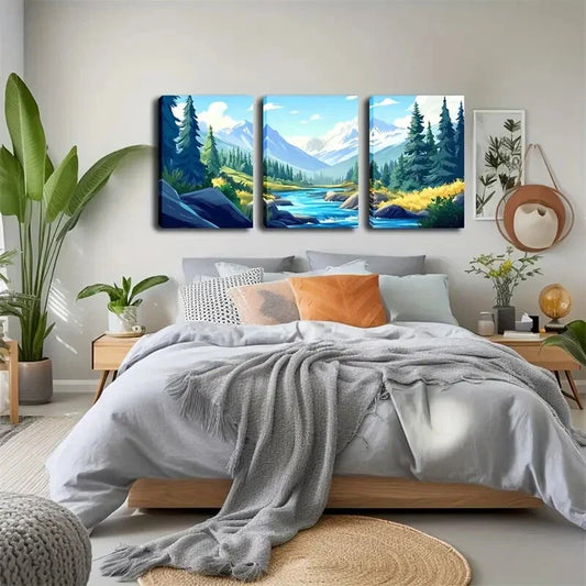 3pcs Pine Wood Landscape Wall Art Set Canvas Framed 40x60cm - High Quality Print 100% Australian Made Wall Canvas Ready to Hang