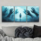 3pcs Mystical Human Figures in Foggy Forest Metal Print Ready to Hang Art