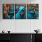 3pcs Venetian Canal Gondolas Dark Blue Perfect Vibes Wall Art Set Canvas Framed 40x60cm - High Quality Print 100% Australian Made Wall Canvas Ready to Hang