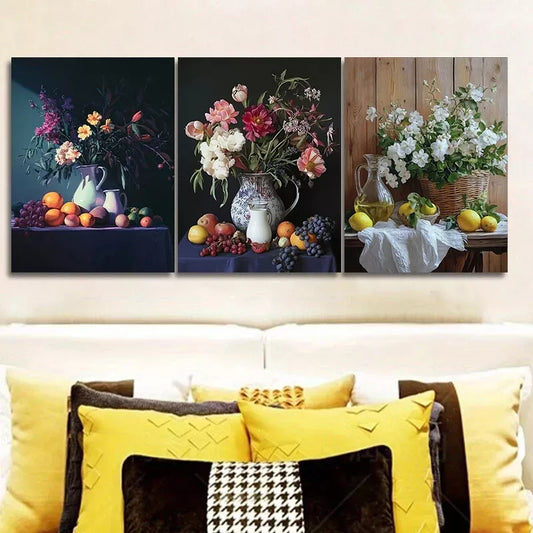 3pcs  Fruit, Flowers, Jug Prints, Art Deco  Wall Art Set Canvas Framed 40x60cm - High Quality Print 100% Australian Made Wall Canvas Ready to Hang
