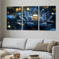 3pcs Vibrant Lotus Flower Stunning Blue & Gold Wall Art Set Canvas Framed 40x60cm - High Quality Print 100% Australian Made Wall Canvas Ready to Hang