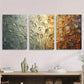 3pcs Elegant White Flowers on Soft Golden Metal Print Ready to Hang Art