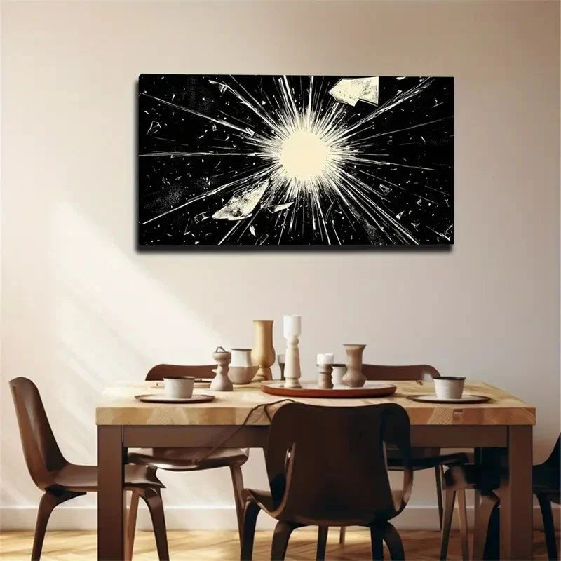 White Shattered Glass Effect Wall Art Canvas Office Home Room Framed 80x45cm