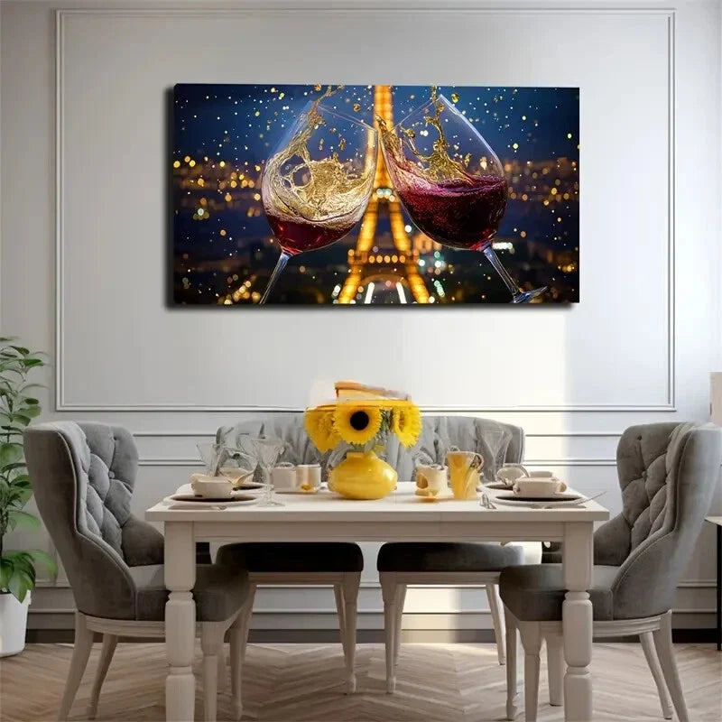 Romantic Eiffel Tower Wine Wall Art Canvas Office Home Room Framed 120x60cm