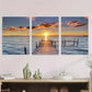 3pcs Sunset Dock Paintings Sky Wall Art Set Canvas Framed 40x60cm - High Quality Print 100% Australian Made Wall Canvas Ready to Hang