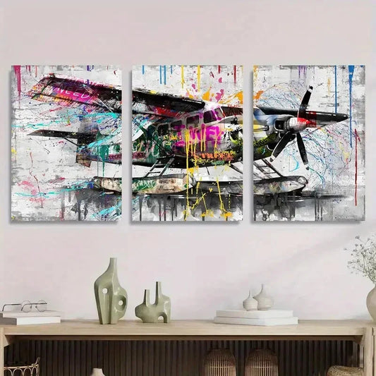 3pcs Vibrant Urban Street Art with Colorful Paint Metal Print Ready to Hang Art