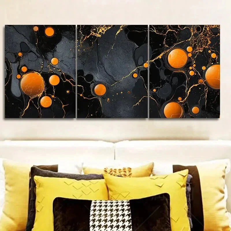 3pcs Black & Golden Bubble Fluid Design Wall Art Set Canvas Framed 40x60cm - High Quality Print 100% Australian Made Wall Canvas Ready to Hang