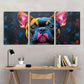 3pcs French Bulldog Colourful Modern Metal Print Ready to Hang Art