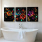 3pcs Colorful Blooming Flowers on Black  Perfect Wall Art Set Canvas Framed 40x60cm - High Quality Print 100% Australian Made Wall Canvas Ready to Hang