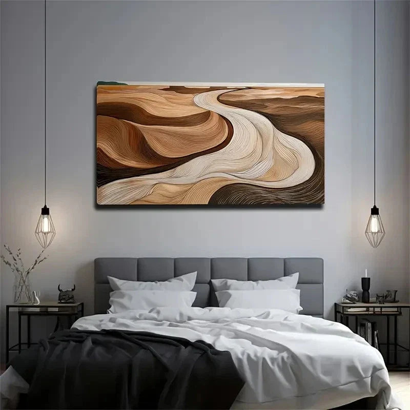 Modern Brown Beige Black Wall Art Canvas Office Home Room Framed 80x45cm