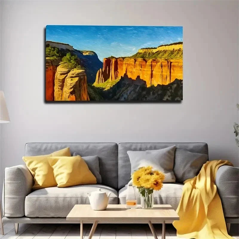 Sunlit Cliffs Vibrant Landscape Wall Art Canvas Office Home Room Framed 120x60cm