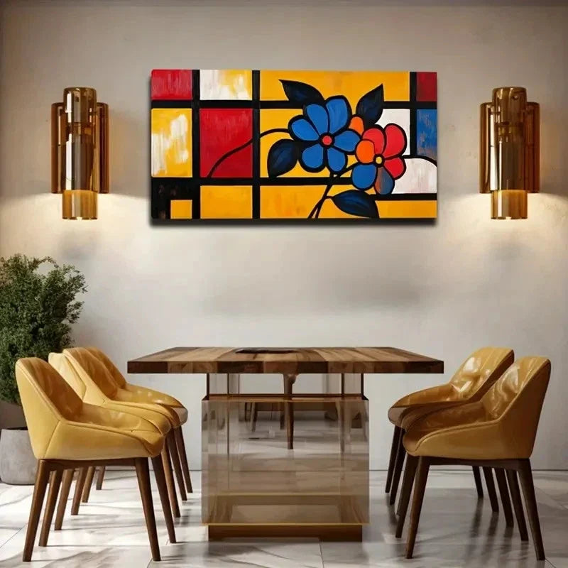 Colorful Grids And Flowers Wall Art Canvas Office Home Room Framed 120x60cm