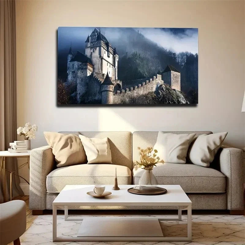Gothic Castle Landscape Wall Art Canvas Office Home Room Framed 80x45cm