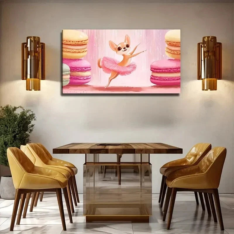 Dancing Dog Biscuit Suitable Wall Art Canvas Office Home Room Framed 120x60cm