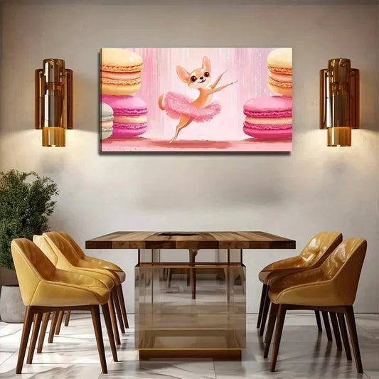 Dancing Dog Biscuit Suitable Wall Art Canvas Office Home Room Framed 120x60cm