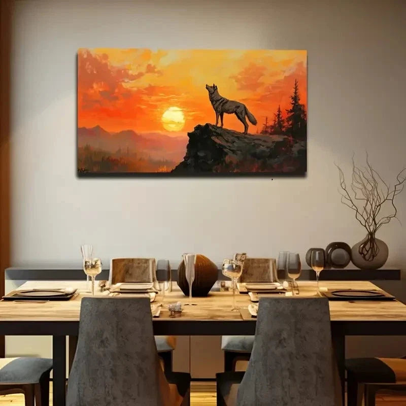 Sunset Lone Wolf Definition Wall Art Canvas Office Home Room Framed 120x60cm