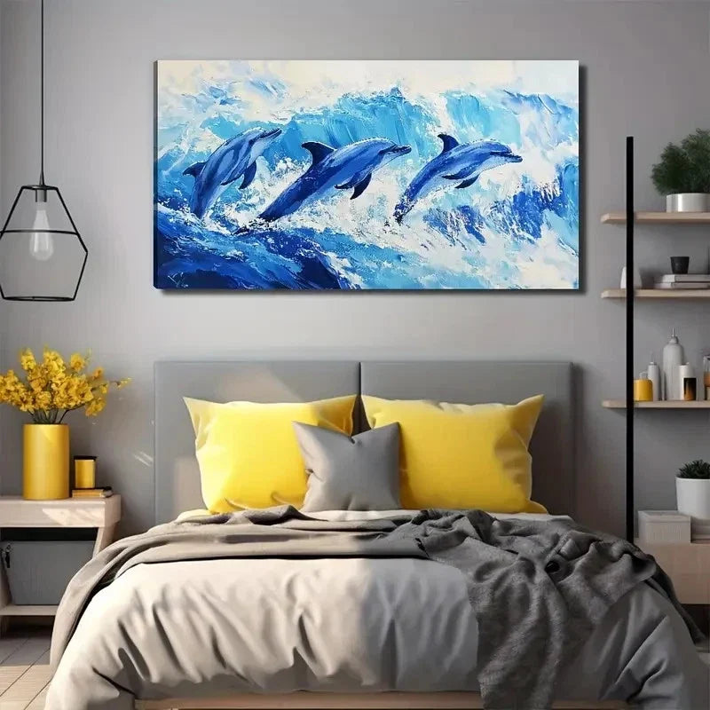 Vibrant Dolphin Modern Decor Wall Art Canvas Office Home Room Framed 120x60cm